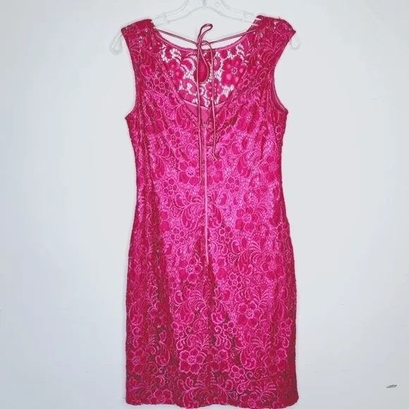 LE CHATEAU Pink Lace & Satin Dress Size Medium Made in Canada 🇨🇦 - Picture 5 of 7